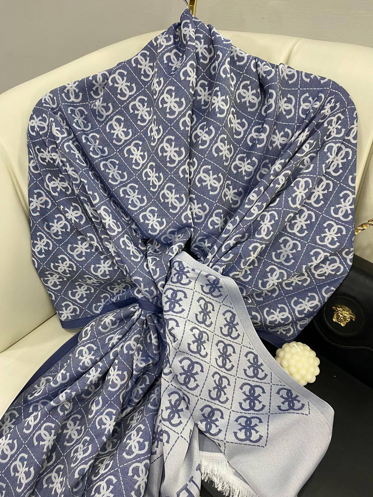 Guess Çift Taraflı Kaşmir İpek Şal- 7860- Mavi -Gri