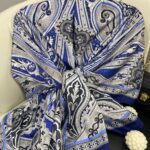 Rüzgar Desen Vual İpek Şal -122336- Gölge Laciverti