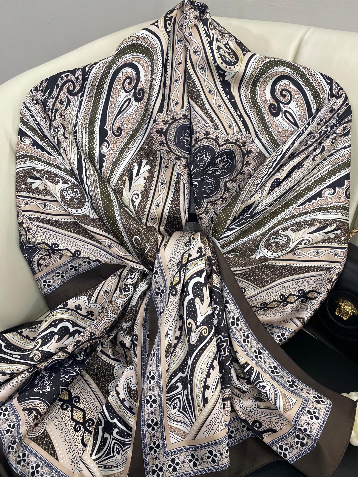 Rüzgar Desen Vual İpek Şal -122336-Ceviz Kahvesi