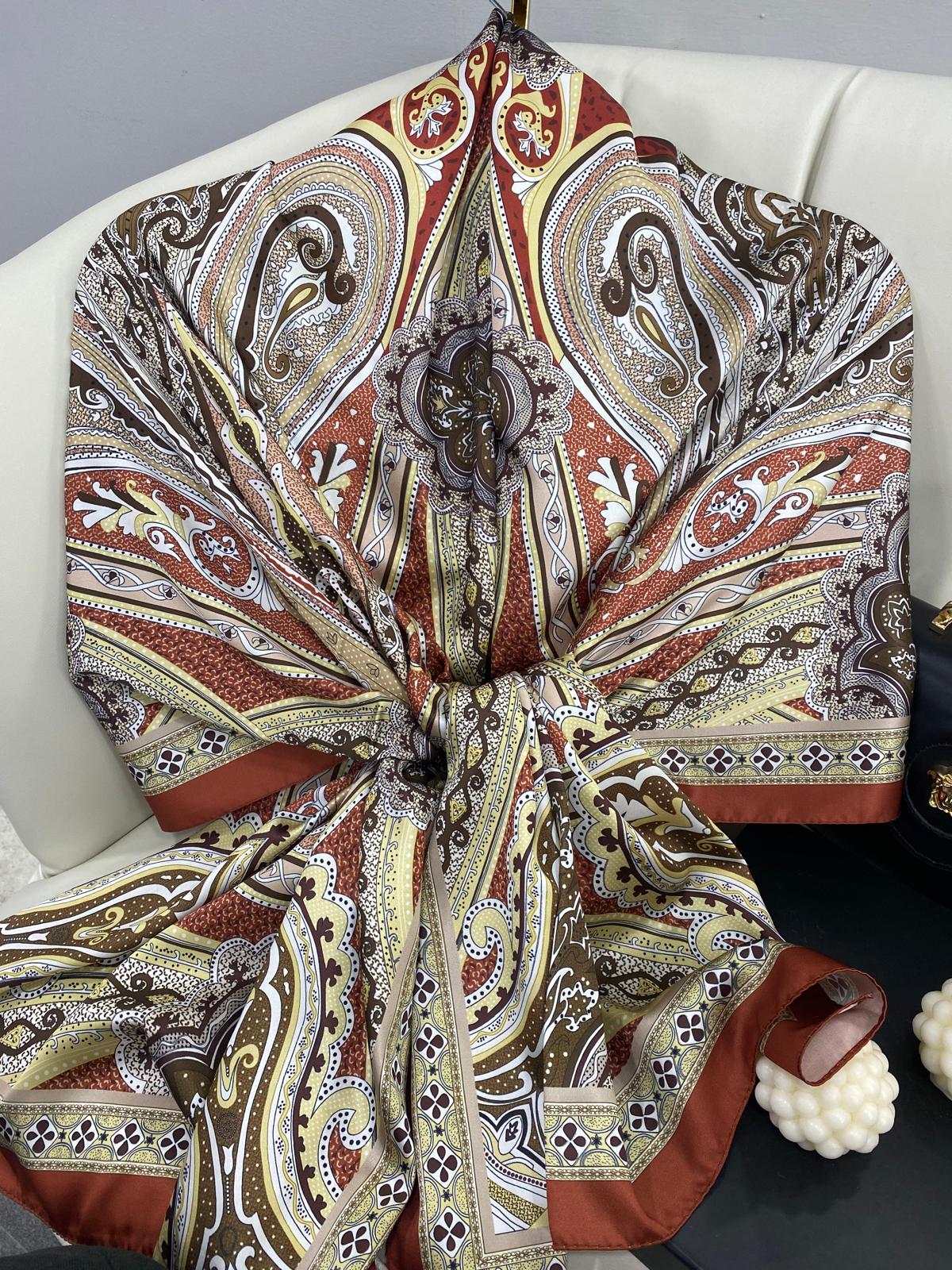 Rüzgar Desen Vual İpek Şal -122336- Kumlu Kırmızı