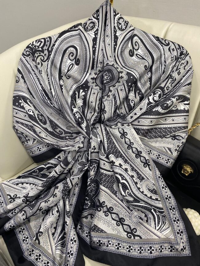 Rüzgar Desen Vual İpek Şal -122336-Siyah