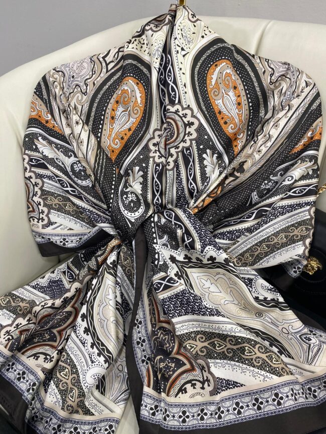 Rüzgar Desen Vual İpek Şal -122336-Amber Kahvesi