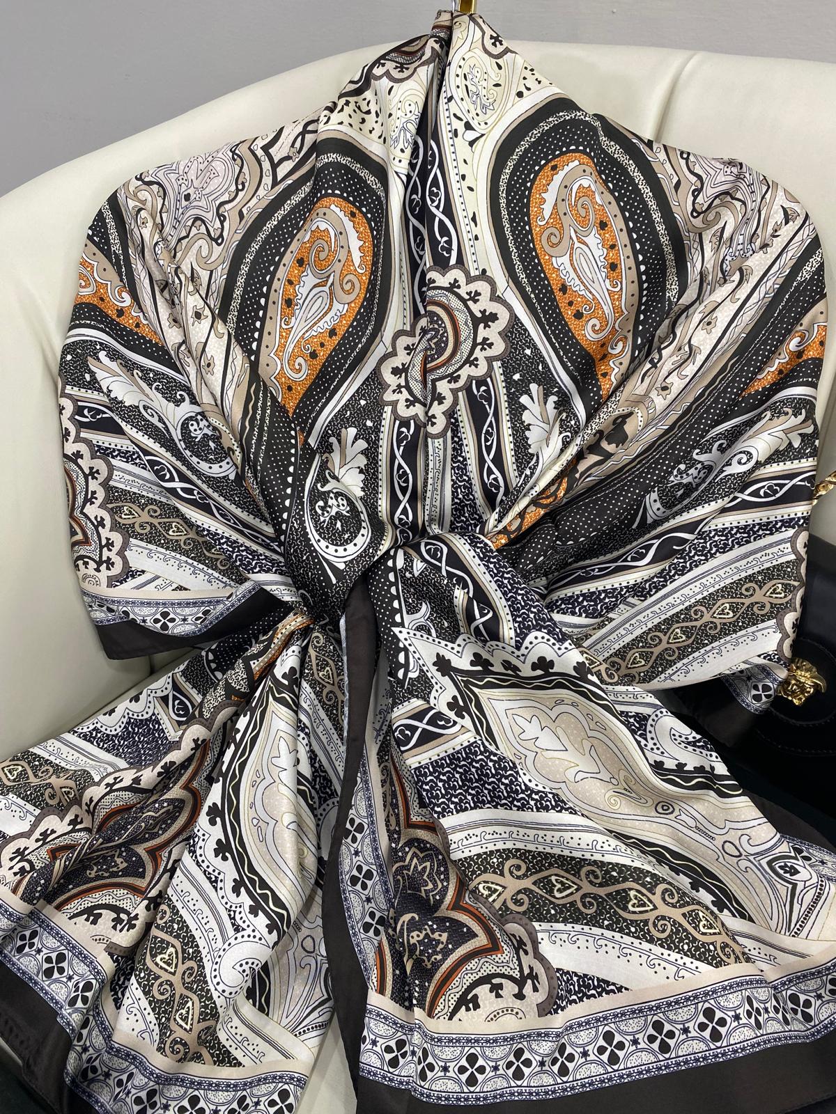 Rüzgar Desen Vual İpek Şal -122336-Amber Kahvesi