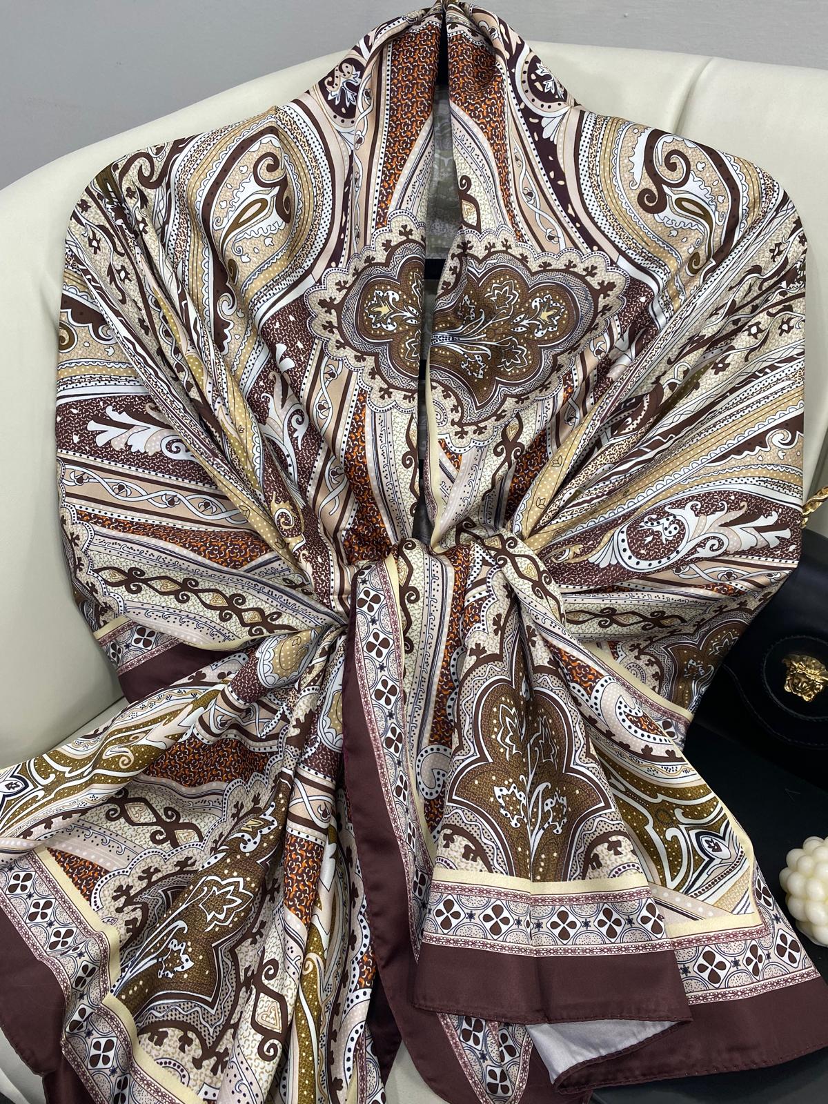 Rüzgar Desen Vual İpek Şal -122336- Mürdüm