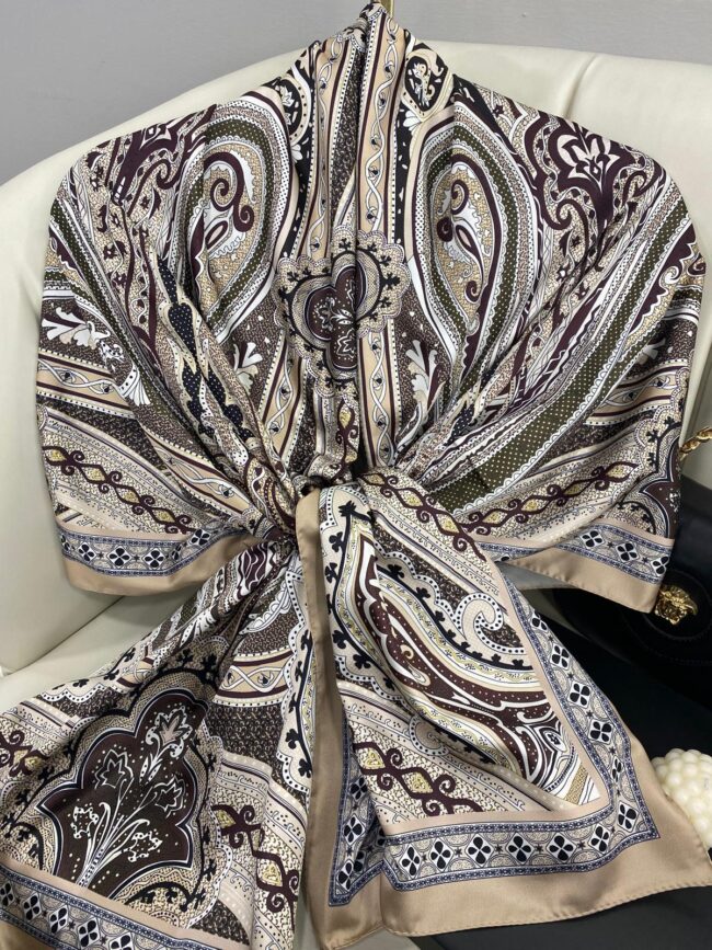 Rüzgar Desen Vual İpek Şal -122336-Bej