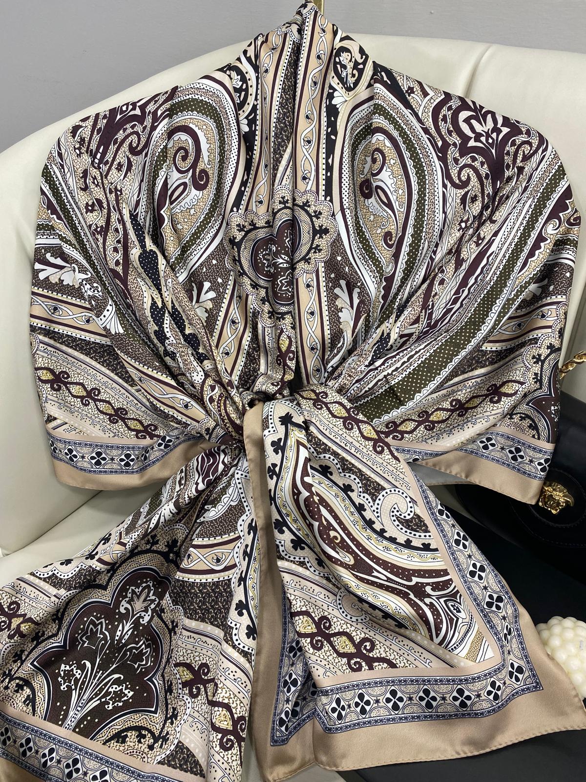 Rüzgar Desen Vual İpek Şal -122336-Bej