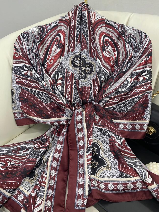 Rüzgar Desen Vual İpek Şal -122336-Vişne Çürüğü