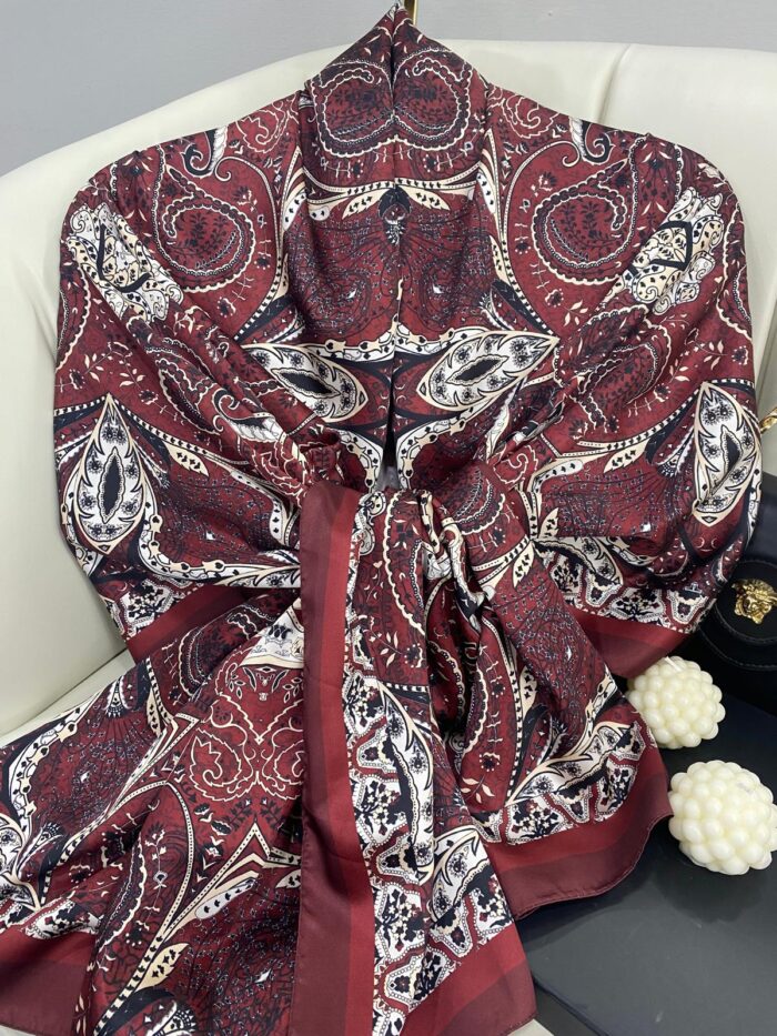 Batik Desen Vual İpek Şal -259685-Vişne Kırmızısı