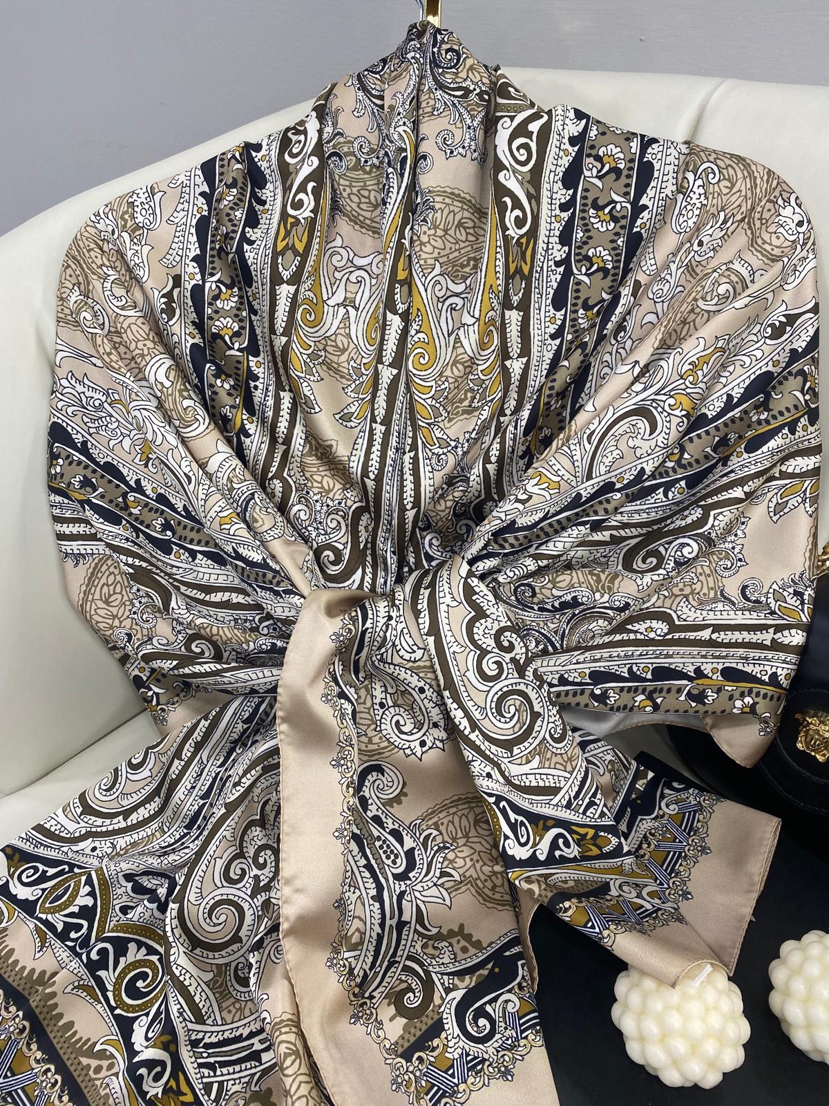 Efsanevi Desen Vual İpek Şal -225566-Bej