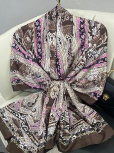 Efsanevi Desen Vual İpek Şal -225566-Kahverengi Rose