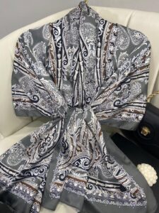 Efsanevi Desen Vual İpek Şal -225566- Antrasit