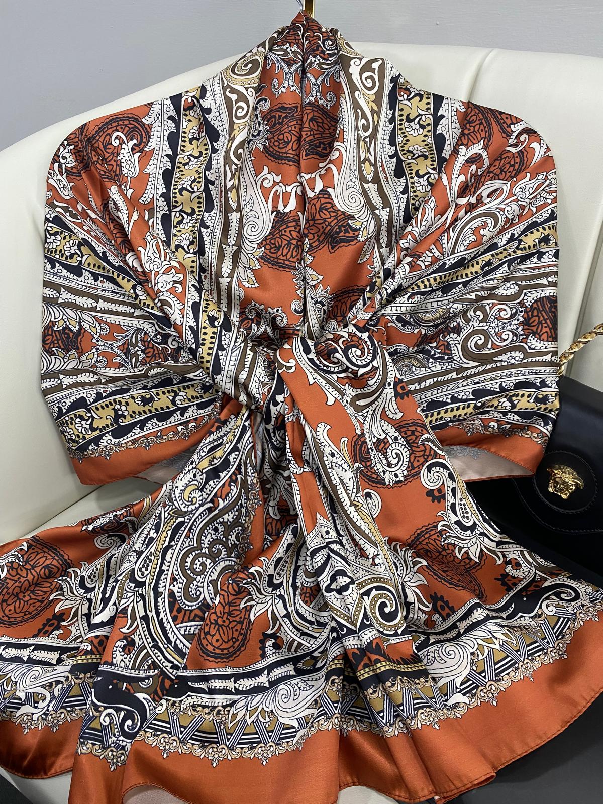 Efsanevi Desen Vual İpek Şal -225566- Balkabağı