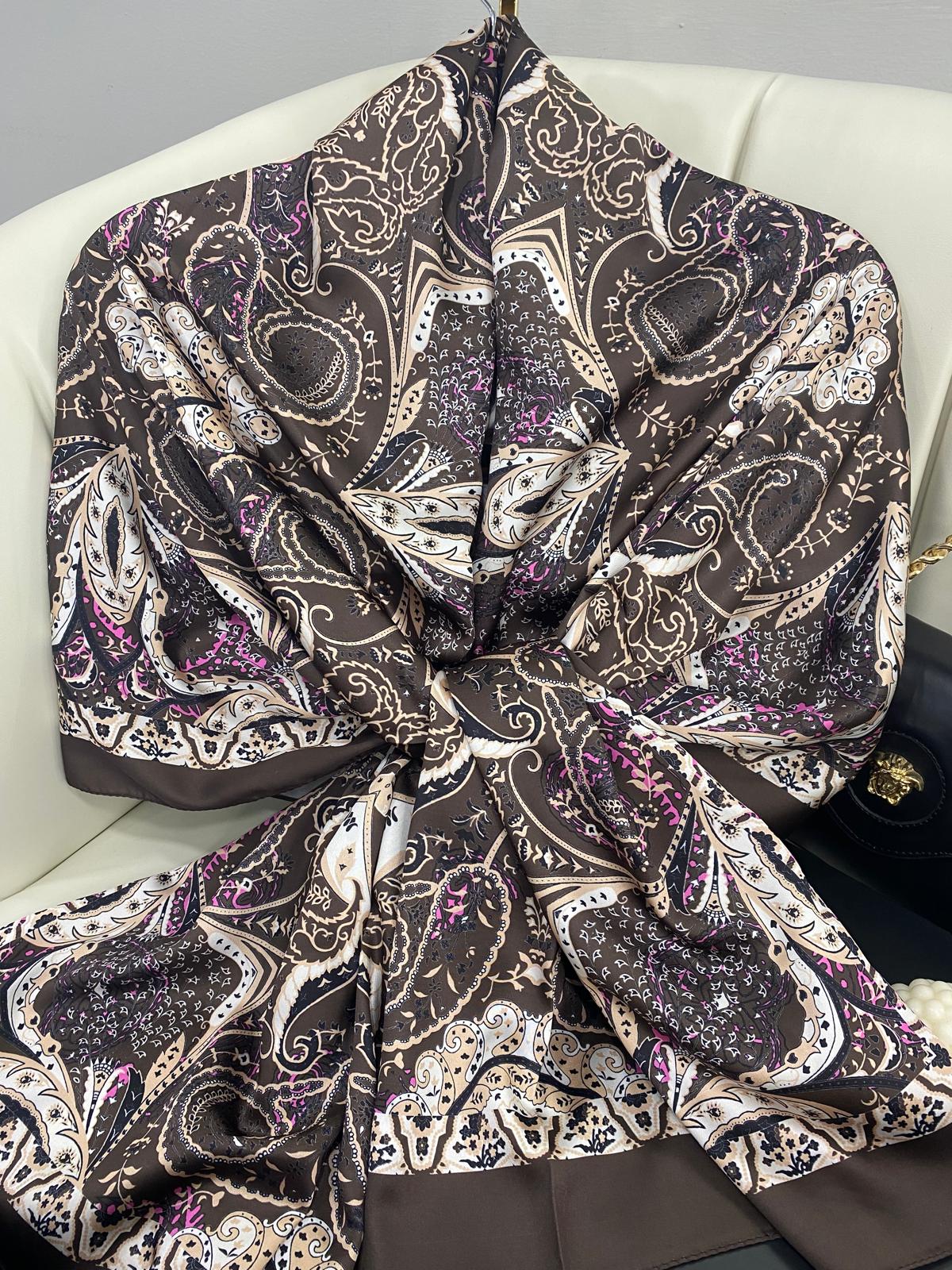 Batik Desen Vual İpek Şal -259685- Kahve