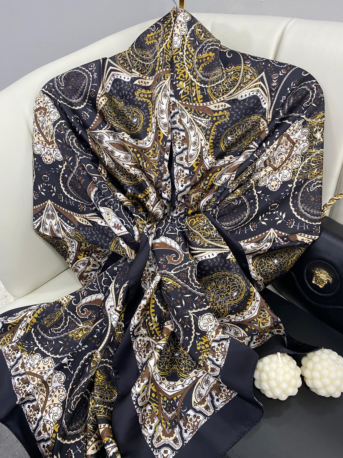 Batik Desen Vual İpek Şal -259685- Amber Sarısı