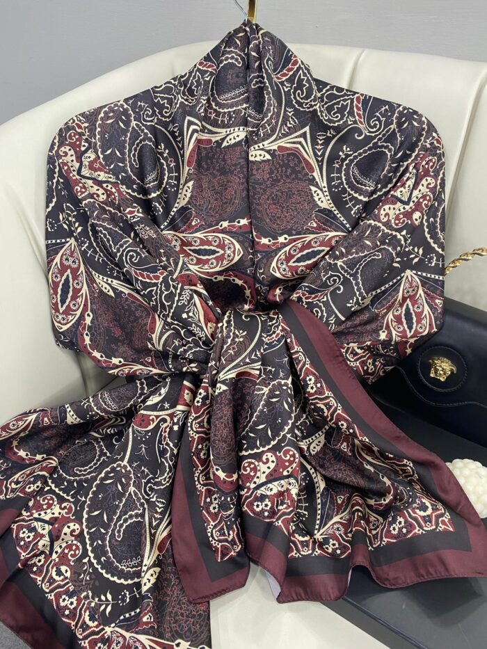 Batik Desen Vual İpek Şal -259685- Vişne