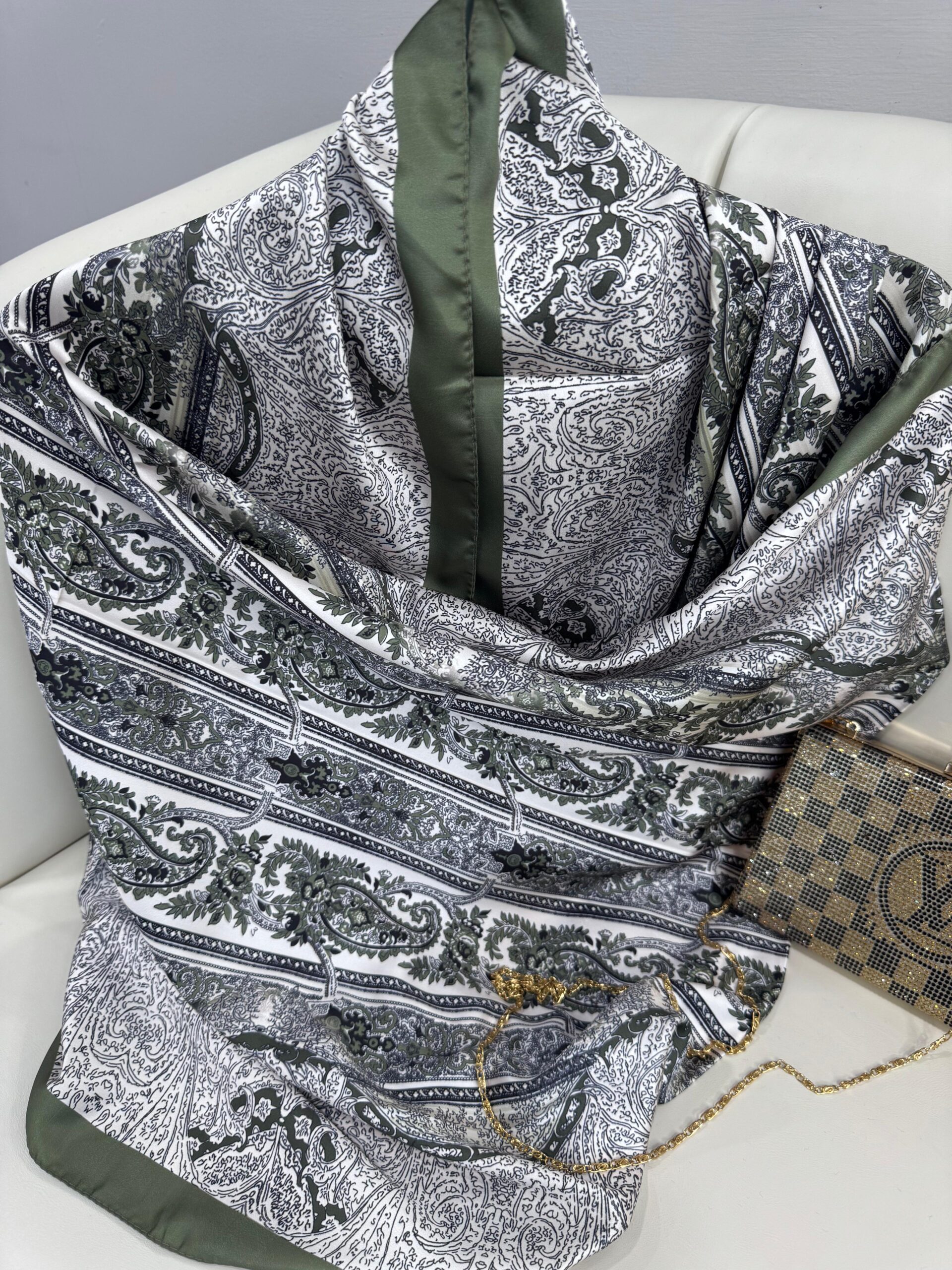 Etro Desen Vual İpek Şal -49733 - Çimen Yeşili