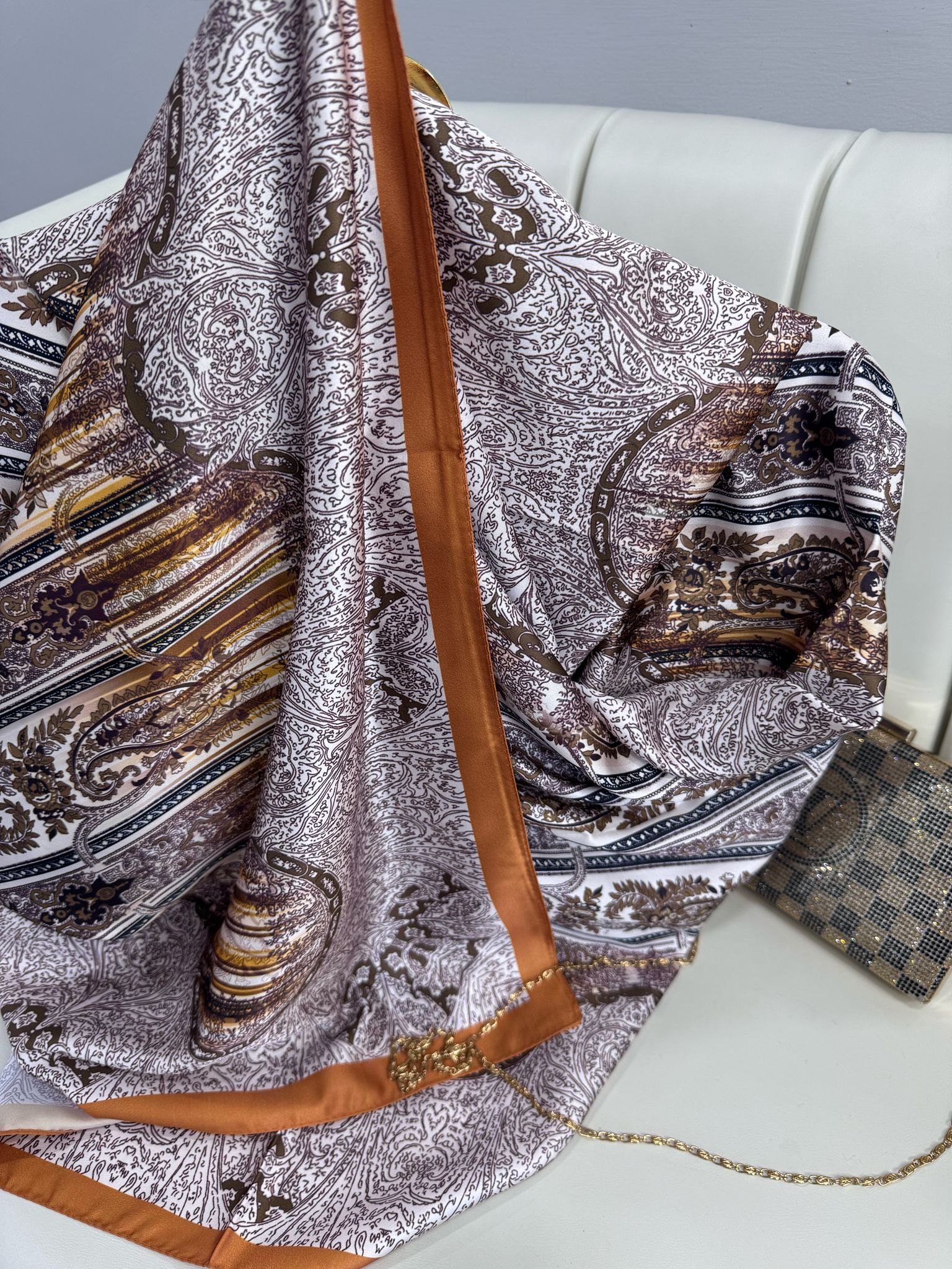 Etro Desen vual ipek İpek Şal -49733 - Kiremit