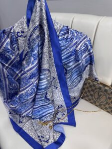 Etro Desen Vual İpek Şal -49733 - Deniz Mavisi