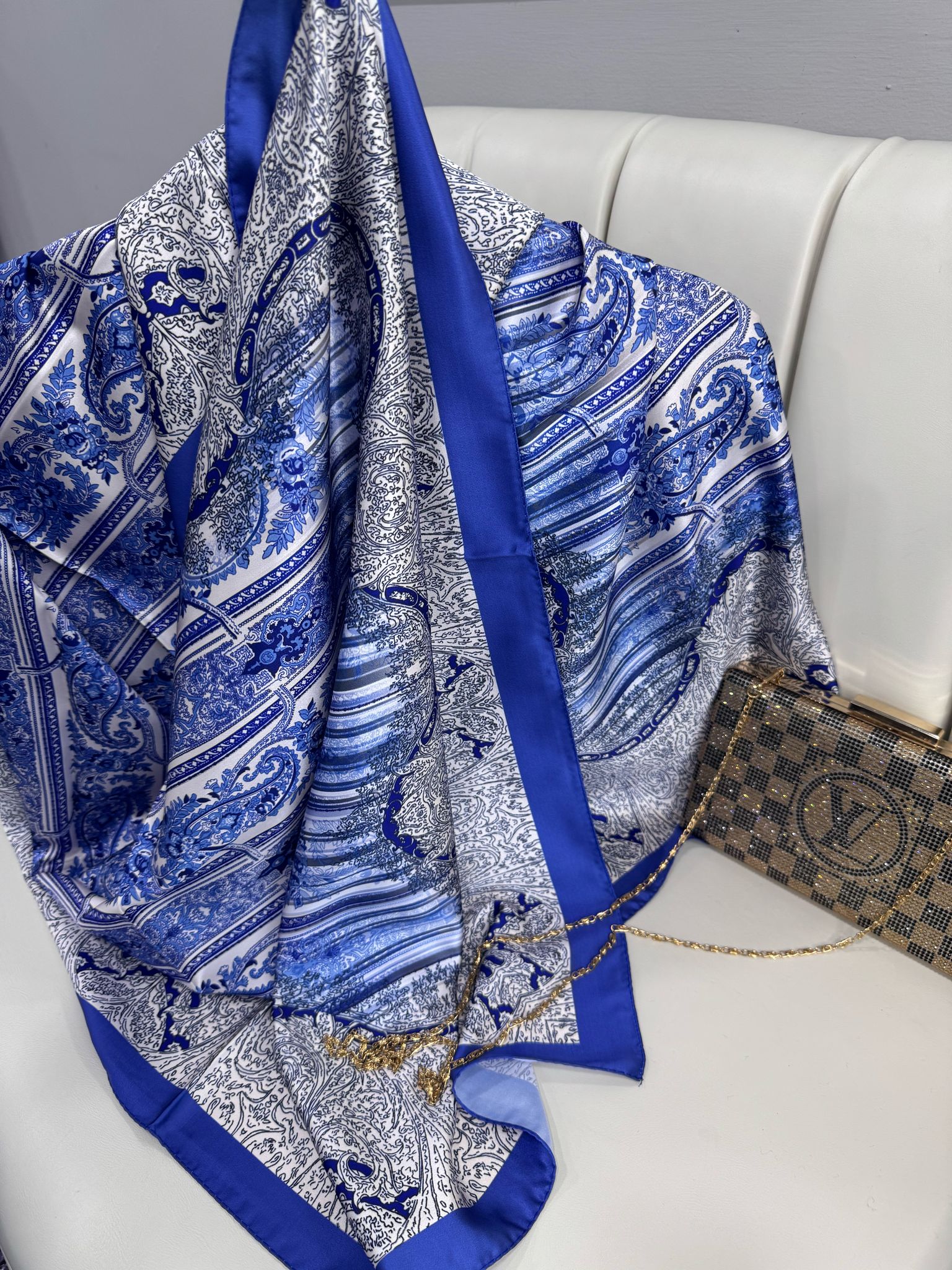 Etro Desen Vual İpek Şal -49733 - Deniz Mavisi