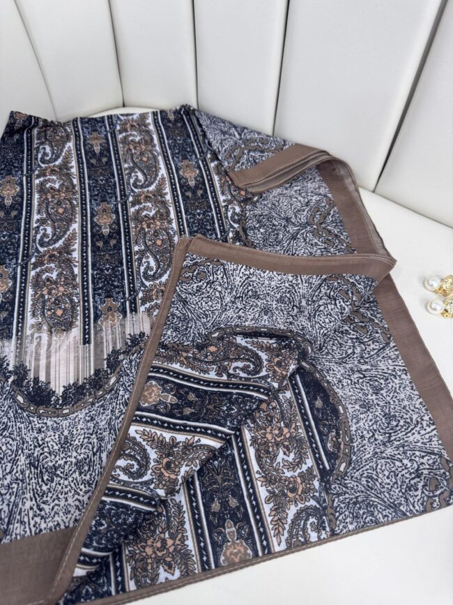 Etro Desen Pamuk İpek Şal 49733 - Kahve