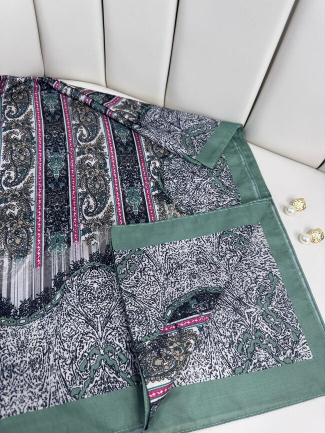 Etro Desen Pamuk İpek Şal 49733 -Zeytin Yeşili