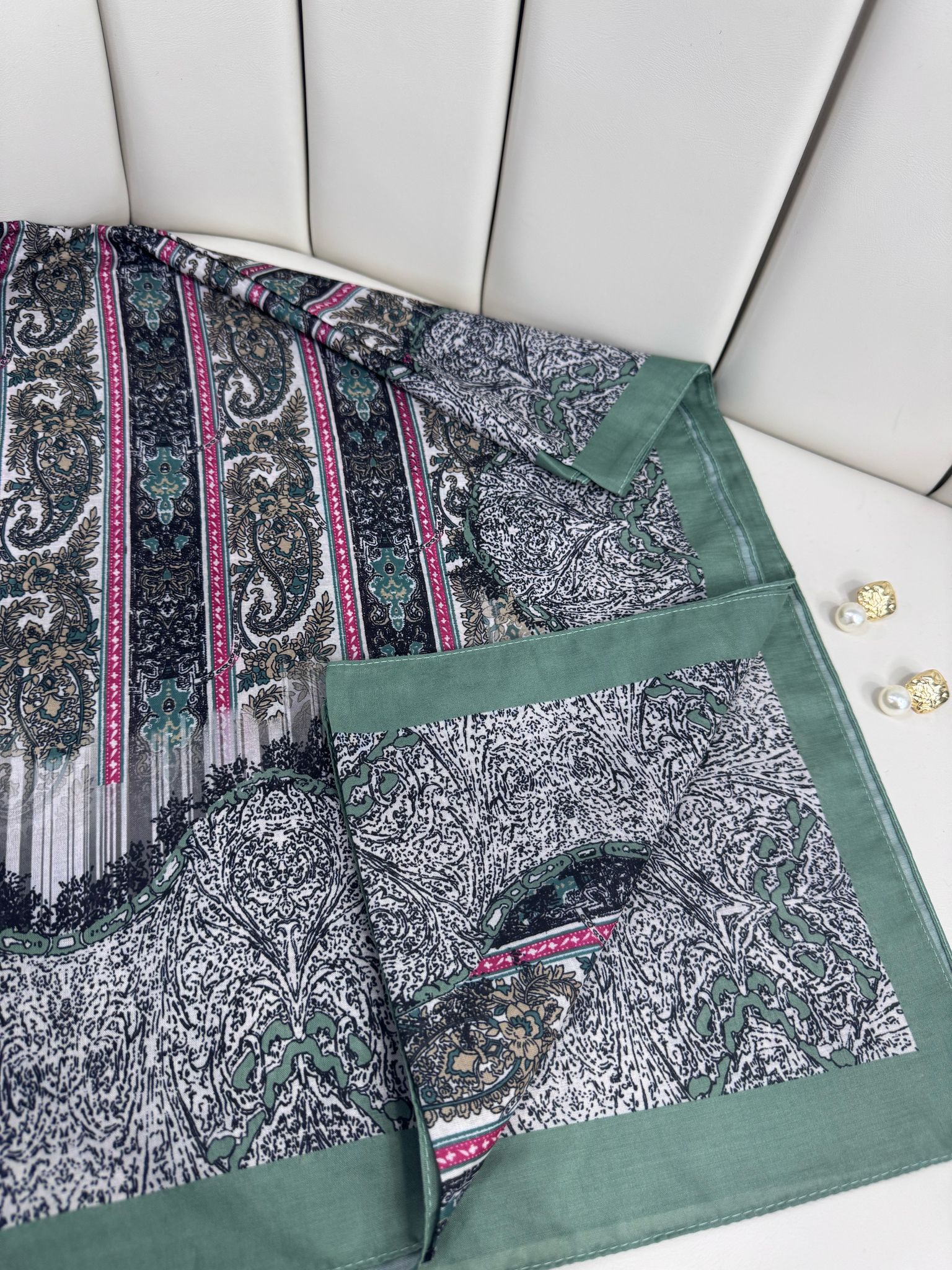 Etro Desen Pamuk İpek Şal 49733 -Zeytin Yeşili