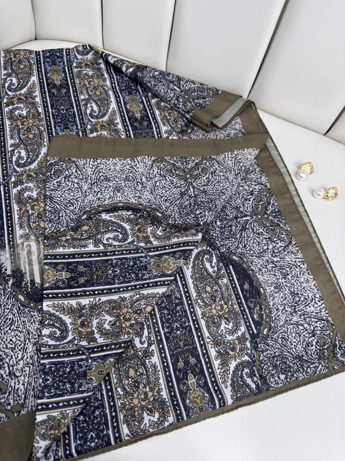 Etro Desen Pamuk İpek Şal 49733 - Camel