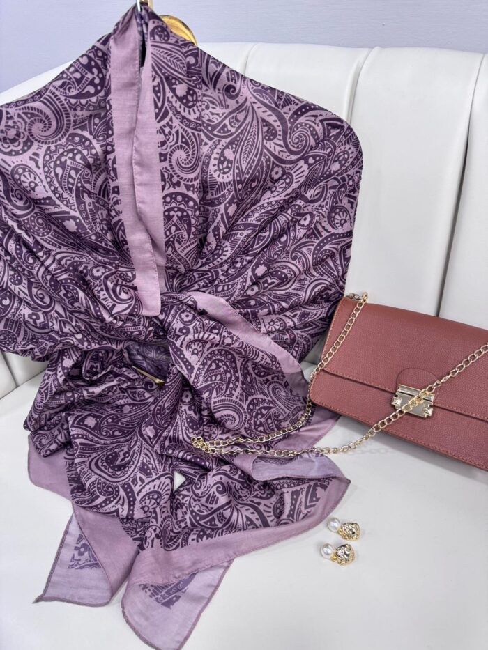 Mandala Desen Pamuk İpeksi Şal - 452366- Mor Menekşe