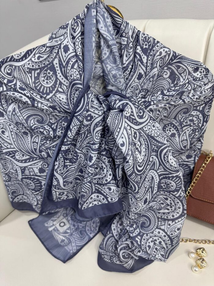 Mandala Desen Pamuk İpeksi Şal - 452366-Buz Mavisi