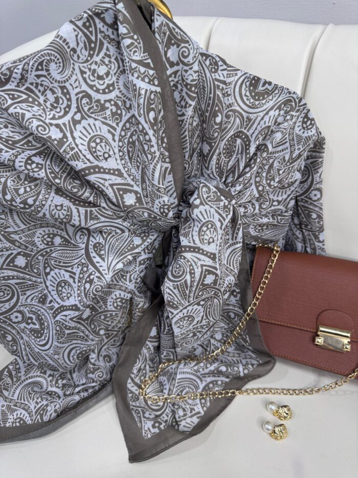 Mandala Desen Pamuk İpeksi Şal - 452366-Taş Gri