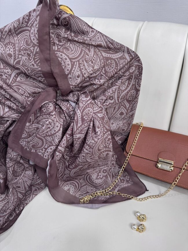 Mandala Desen Pamuk İpeksi Şal - 452366- Kahve