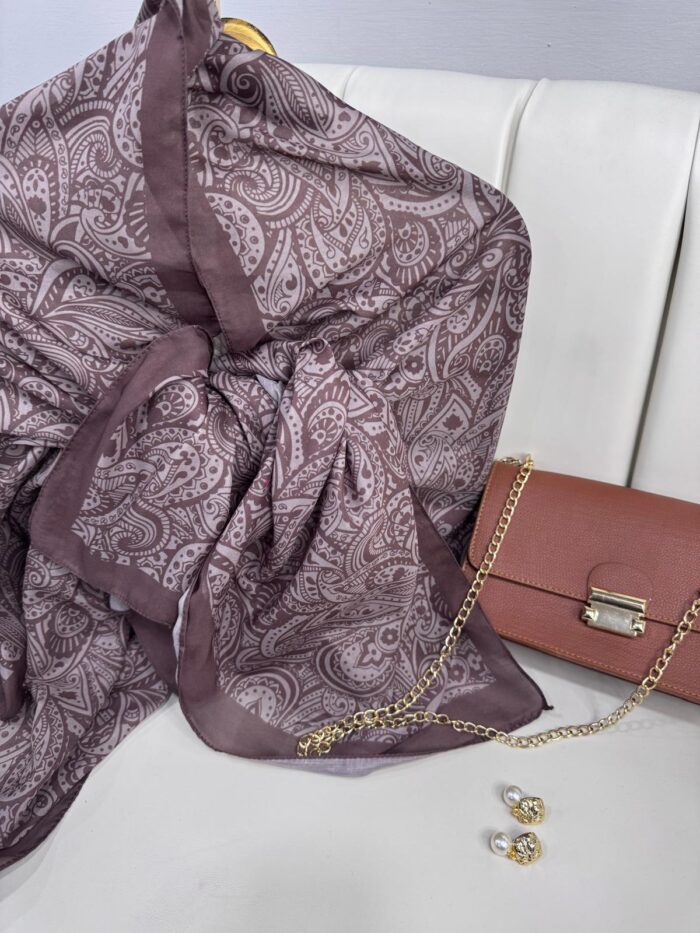 Mandala Desen Pamuk İpeksi Şal - 452366- Kahve