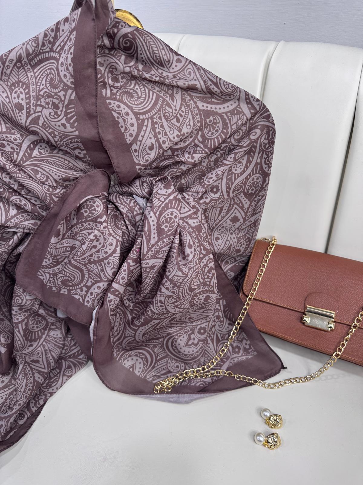 Mandala Desen Pamuk İpeksi Şal - 452366- Kahve