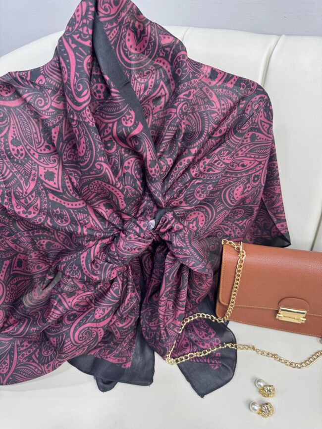 Mandala Desen Pamuk İpeksi Şal - 452366-Bordo