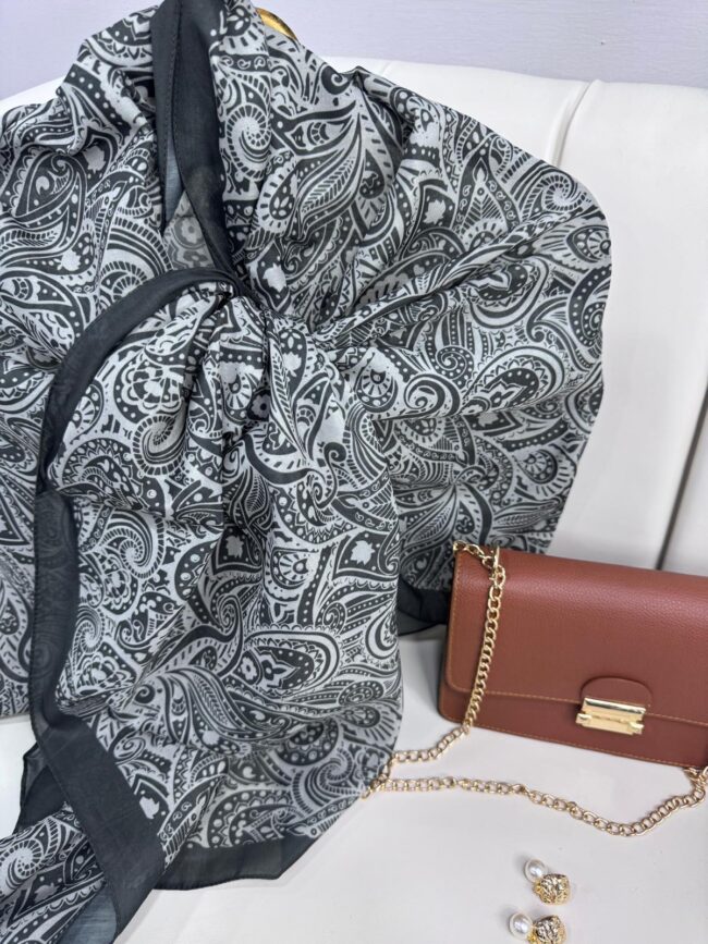 Mandala Desen Pamuk İpeksi Şal - 452366- Buz Gri