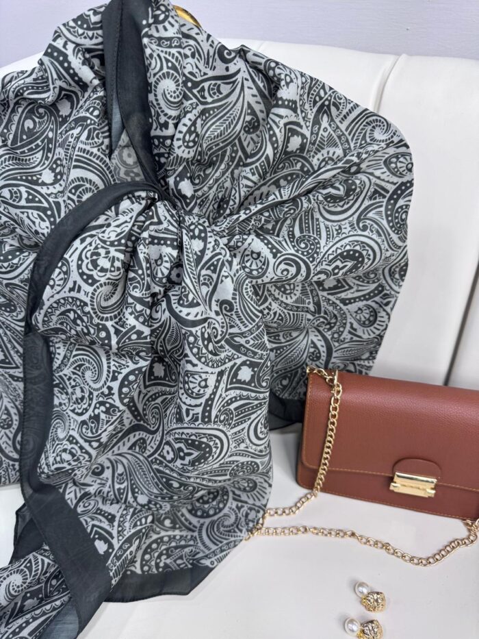 Mandala Desen Pamuk İpeksi Şal - 452366- Buz Gri