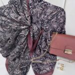 Mandala Desen Pamuk İpeksi Şal - 452366-vizon/siyah