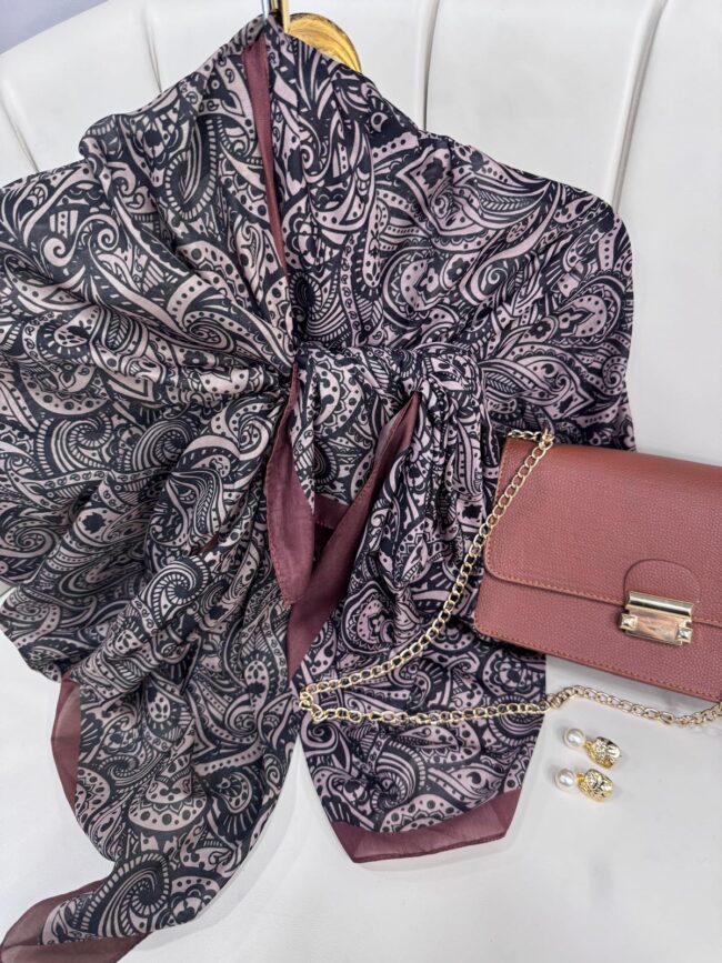 Mandala Desen Pamuk İpeksi Şal - 452366-vizon/siyah
