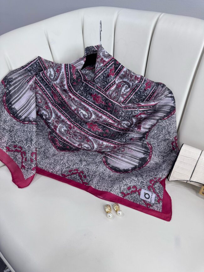 Retro Desen Pamuk İpeksi Eşarp -125698- Efsun Rengi