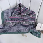 Retro Desen Pamuk İpeksi Eşarp -125698- Çam Yeşili