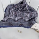 Retro Desen Pamuk İpeksi Eşarp -125698- Gök Mavisi