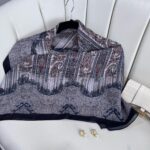 Retro Desen Pamuk İpeksi Eşarp -125698- Buz Mavisi