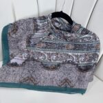 Retro Desen Pamuk İpeksi Eşarp -125698-  Kavak Yeşili