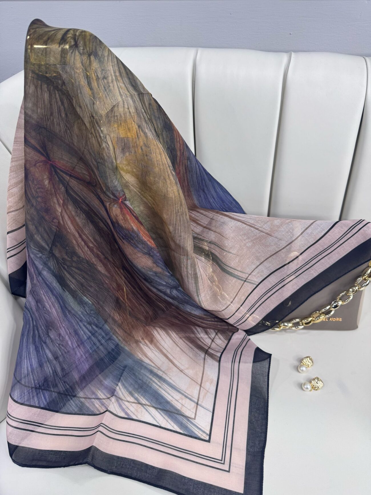 Karnaval Desen Pamuk İpeksi Eşarp- 457896- Lacivert