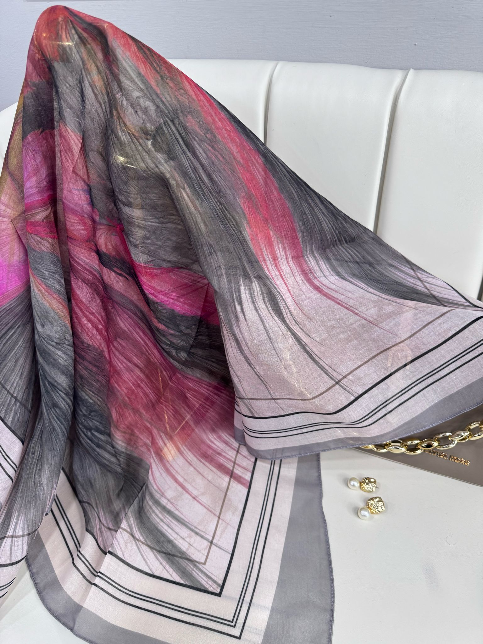 Karnaval Desen Pamuk İpeksi Eşarp- 457896- Kül Rengi