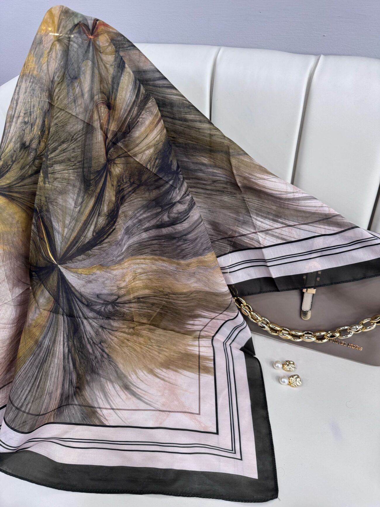 Karnaval Desen Pamuk İpeksi Eşarp- 457896- Duman Siyahı