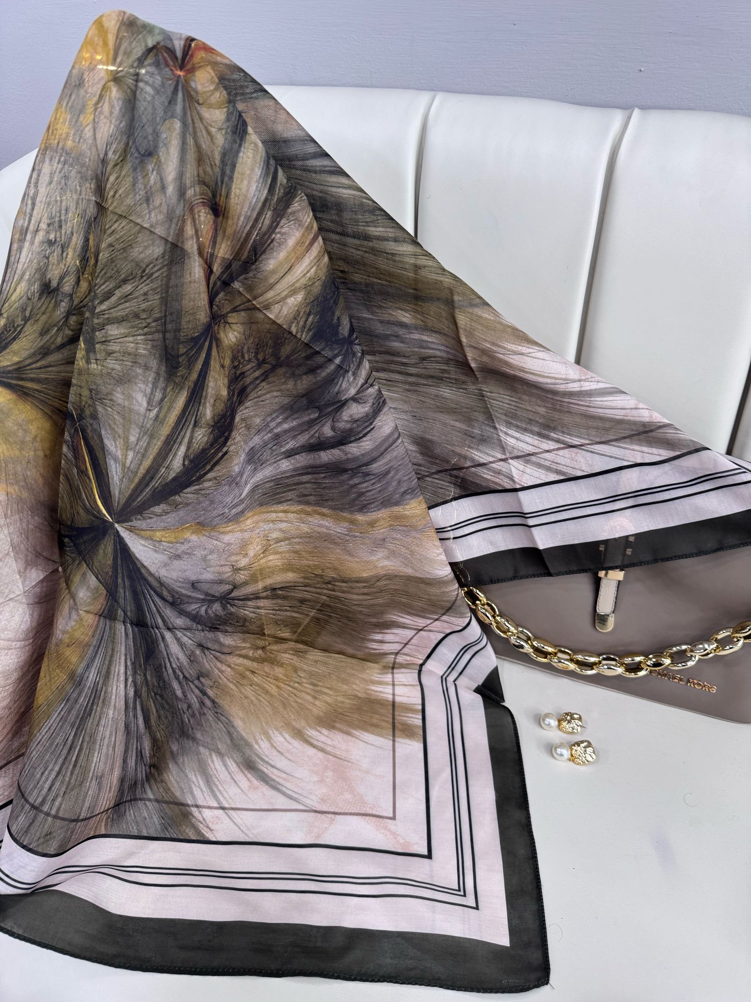 Karnaval Desen Pamuk İpeksi Eşarp- 457896- Duman Siyahı