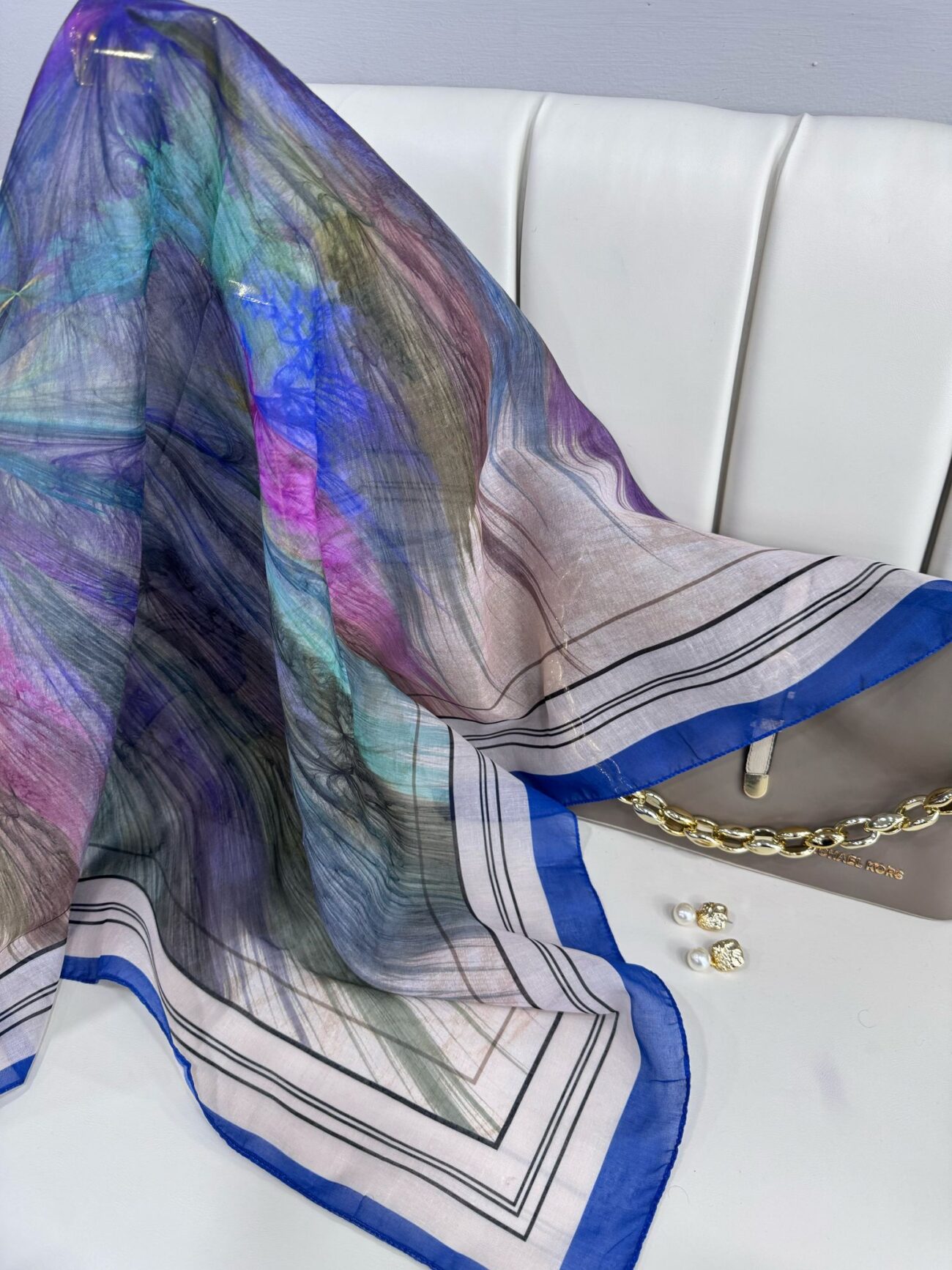 Karnaval Desen Pamuk İpeksi Eşarp- 457896- Mavi