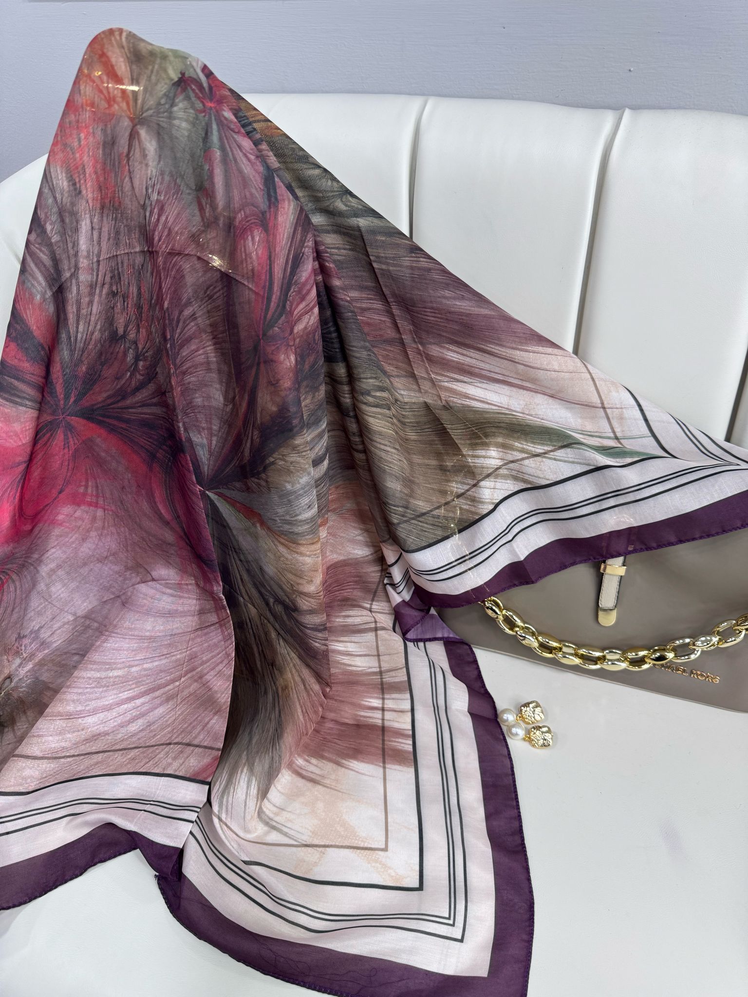 Karnaval Desen Pamuk İpeksi Eşarp- 457896-Böğürtlen