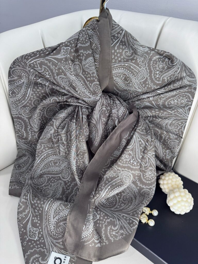 Asil Desen Pamuk İpeksi Şal - 452103-Buz Gri